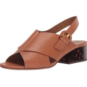 Vince Buckled Block Heel Tortoise Tan Leather